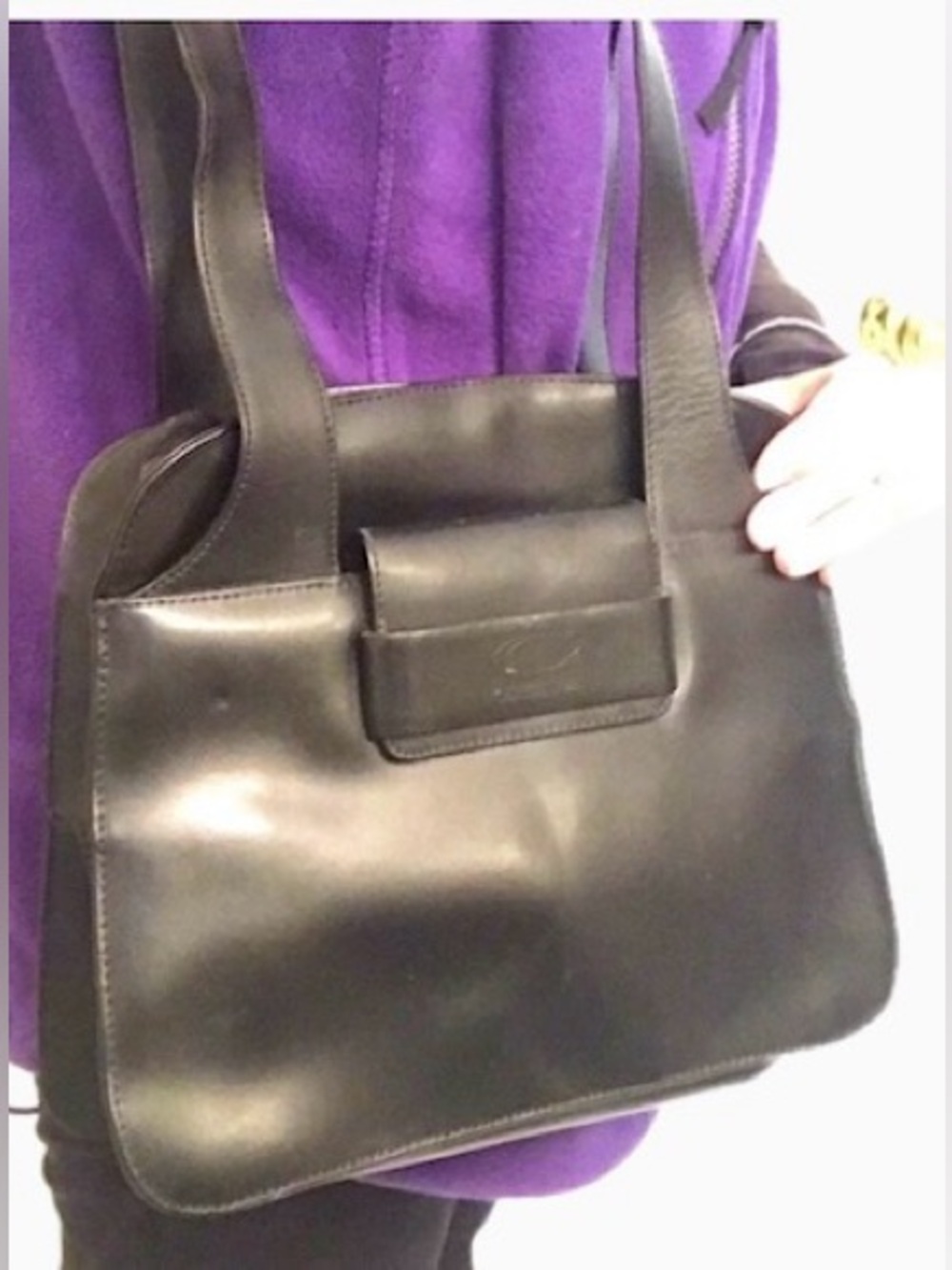 NEW Cerruti 1881 black genuine leather purse shoulder tote bag Paris Vintage